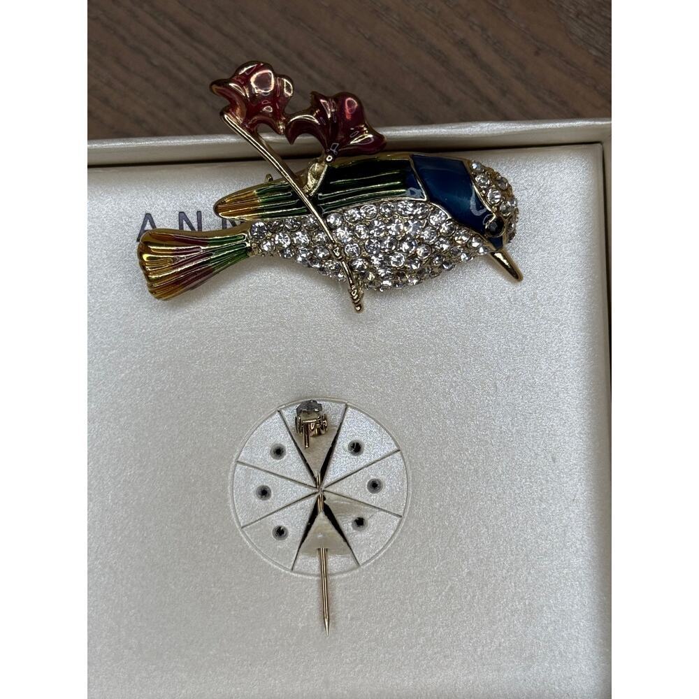Anne Klein Gold-Tone Multi Crystal Bird on Branch Pin | NWT - Picture 2 of 4